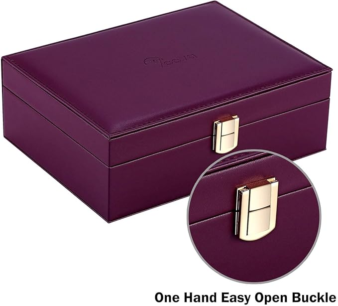 Voova Jewelry Box Organizer for Women Girls, 2 Layer Large Men Jewelry Storage Case, PU Leather Display Jewellery Holder with