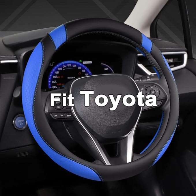 West Llama Customized Auto Car Steering Wheel Cover for Toyota Rav4 Corolla Camry Highlander (Black+Blue)
