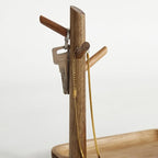 Solid Acacia Wood Key Tray and Bowl for Entryway Table - Jewelry Tray With 3 Hooks, Open Storage for Wallet, Glasses, Watches