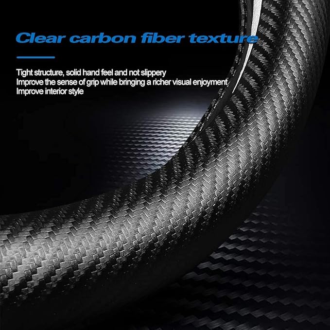 Car Carbon Fiber and Leather D-Shape Steering Wheel Cover, Stylish car Non-Slip Leather car Interior 15 inches Universal Black