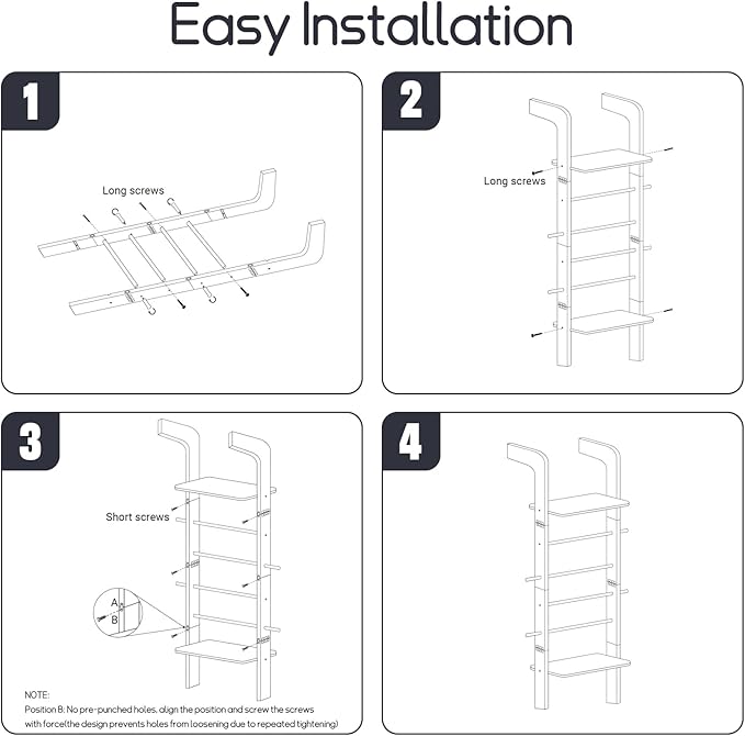 Wooden Ladder with Shelf for Room Decor, 6-Tier Decor Ladder with Non-Slip Mat & Hooks, Farmhouse Style Leaning Wall Display 