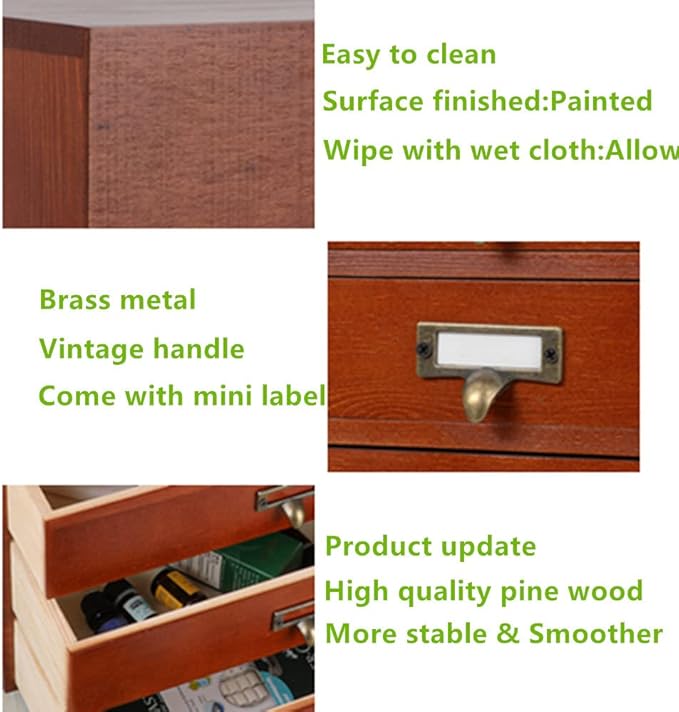 Desktop Drawer Organizer - Wooden Card Catalog Cabinet with Small Drawers - Vintage Rustic Desk Organizer (S-BROWN)