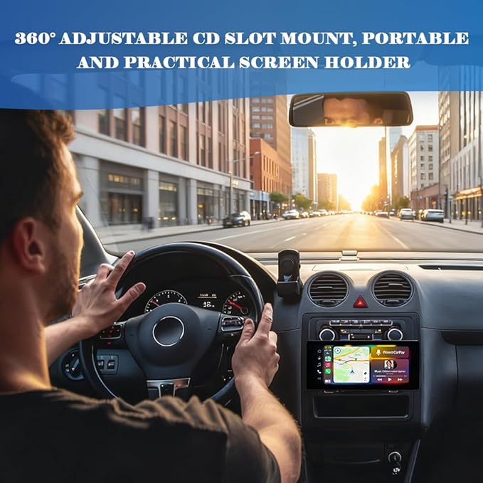 CD Slot Mount for Carplay Screen 360° Rotatable,Anti-Vibration CD Mount for Carplay Screen GPS Display,Portable Carplays CDs Mounts Car Accessories for 7"-10.5" Display