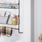 Fancial Over The Door Organizer, Metal Organizer, 3-Layer Hanging and Wall-Mounted mesh Baskets, Easy to Install,Black
