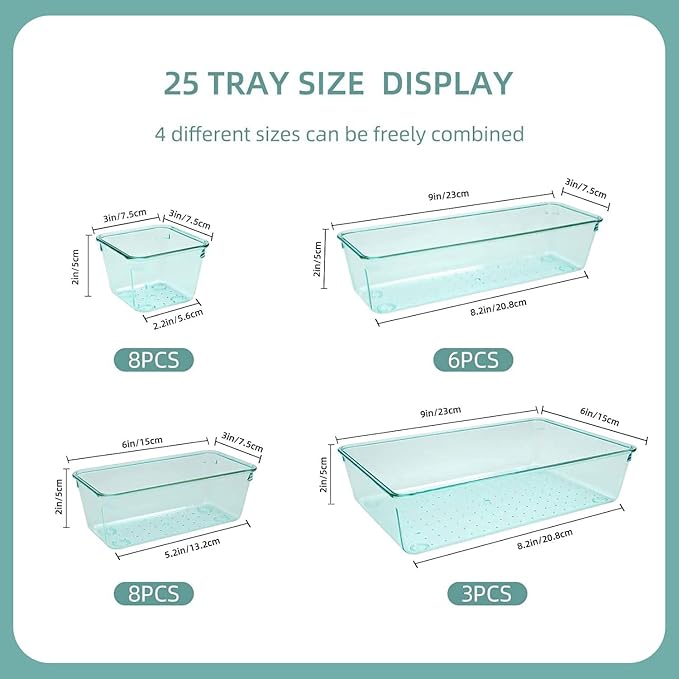 Kitchen Desk Drawer Organizers Storage for Office, Small Acrylic Vanity Trays Makeup Organizer for Drawer Bathroom Plastic Ma
