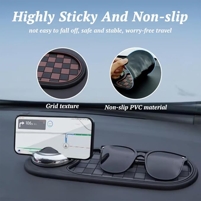 Multifunction Car Anti-Slip Mat, Universal Car Anti Slip Mat Phone Holder, Dashboard Accessories, 360° Rotating, with Tempora