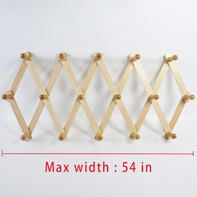 AMAPON Accordion Style Expandable Wall Wooden Coat Rack 16 Hooks (Pegs) Hang Hats Jackets Coffee Mug Purses Necklaces Towels 