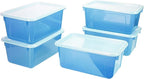 Storex Small Cubby Bins – Plastic Storage Containers for Classroom with Non-Snap Lid, 12.2 x 7.8 x 5.1 inches, Tint Teal, 5-P