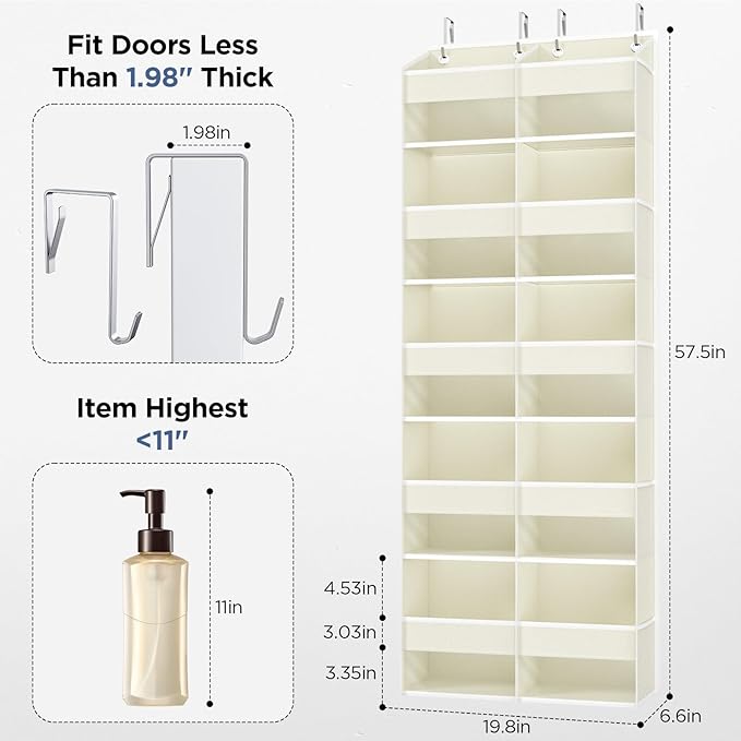 PureSpace 2 Pack 5-Tier Over The Door Organizer with 10 Side Mesh Pockets & Clear Windows, 80 lb Weight Capacity Hanging Stor