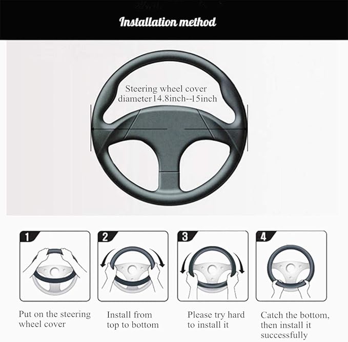 Brown Wheel Cover Cowhide Steering Wheel Cover Brown Leather Car Steering Wheel Cover Universal Size M / 15inch Fit Car/Auto/SUV (A-Brown-M)