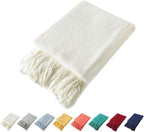 Homiest Decorative Knitted Throw Blanket with Fringe Soft & Cozy Tassel Blanket for Couch Sofa Bed- 50 x 60 (50" x 60", Ivory
