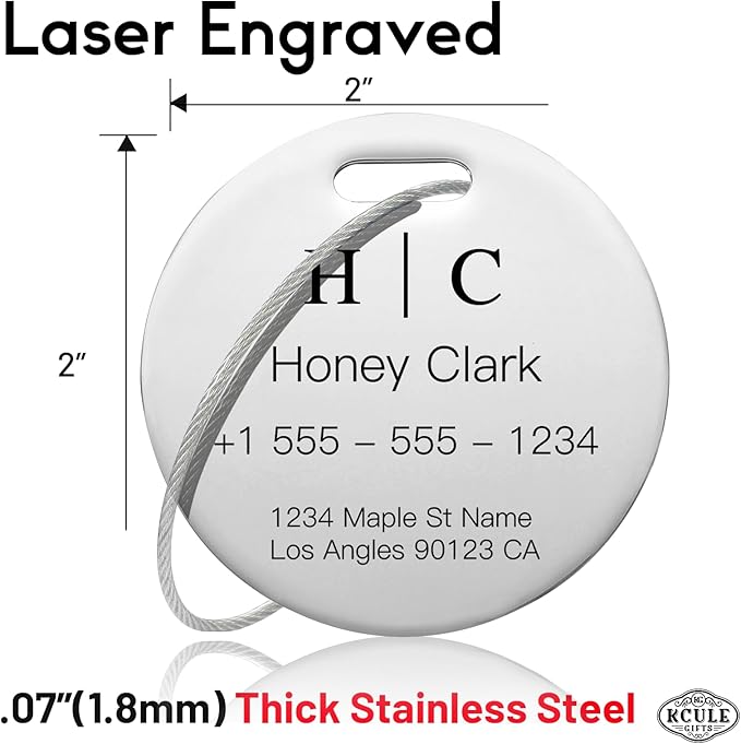 Stainless Luggage Tags for Suitcases 4 Pack: Metal Personalized Luggage Tags for Backpacks & Bags with Customizable Texts (Si