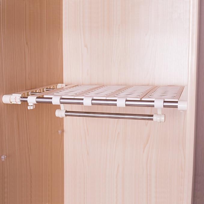 Hershii Tension Shelf Expandable Closet Organizer Adjustable Rod Heavy Duty Hanging Rail Rustproof DIY Storage Rack 4-Bar Ext