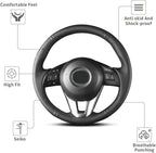 Hand Sewn Microfiber Leather Steering Wheel Cover on Wrap,Fit for Mazda 3 2014-2016 Mazda 6 2014-2016 Mazda 2 2015-2017 CX-3 2016-2017 CX-5 2013-2016 for Scion iA 2017