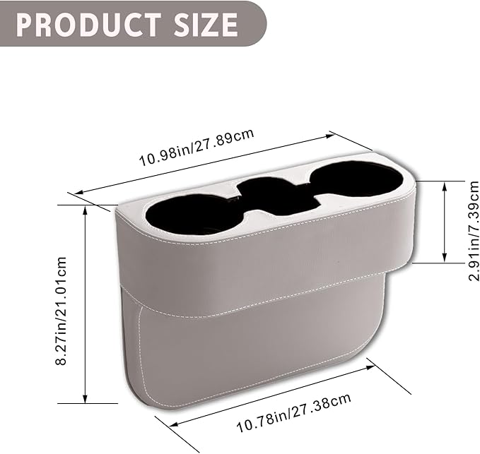 Car Cup Holder, PU Leather Auto Front Seat Organizer, Multifunctional Cup Drink Holders, Gap Filler Storage Box Coin Bucket Console Side Pocket Cell Mobile Phone Holder (Gray)