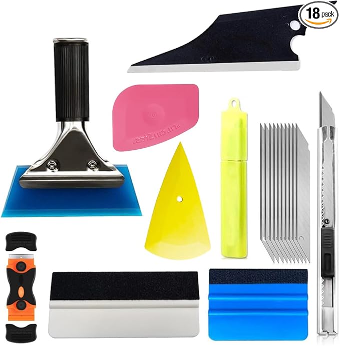 Mandark 18PCS Car Window Tint Kit, Vehicle Glass Protective Film Wrapping Installation Set, Auto Vinyl Wrap Tinting Tools Included Squeegees, Felt Squeege, Cutting Knife with Blades