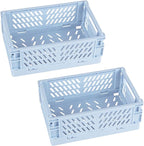 Tixill 2-Pack Mini Foldable Plastic Baskets for Organizing and Storage, Collapsible Storage Crate for Home Kitchen Bedroom Ba