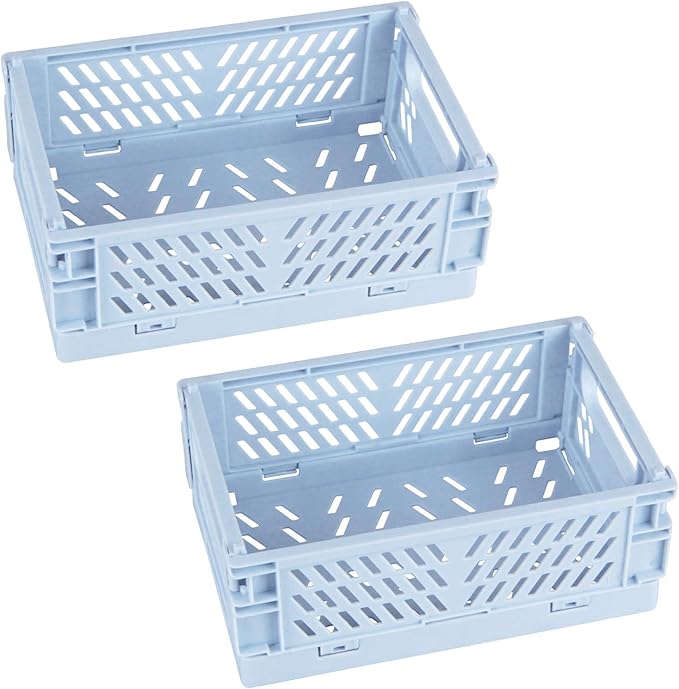 Tixill 2-Pack Mini Foldable Plastic Baskets for Organizing and Storage, Collapsible Storage Crate for Home Kitchen Bedroom Ba