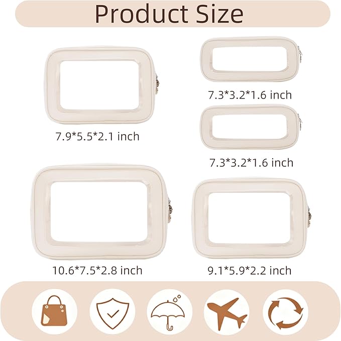 5PCS Diaper Bag Organizer Pouch Set, Clear Organizer Bags, TSA Approved Toiletry Bag, Clear Waterproof Cosmetic Bags with Zip