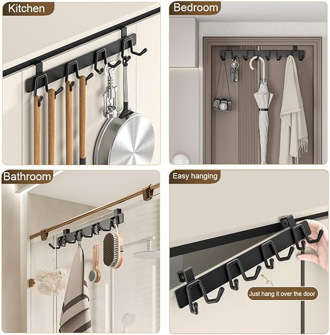 2 Pack Over The Cabinet Door Hook - for Doors up to 3/4''(2cm) Thickness, Back of Cabinet Door Rack Hanger Organizer for Coat