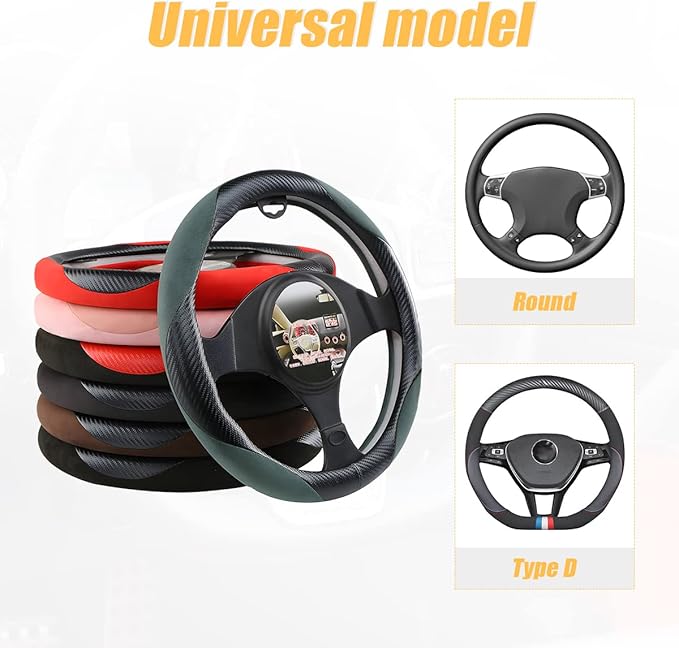 Steering Wheel Cover for Women and Men, Carbon Fiber Plush Steering Wheel Cover Soft Anti-Slip Comforting, Universal 15 Inche