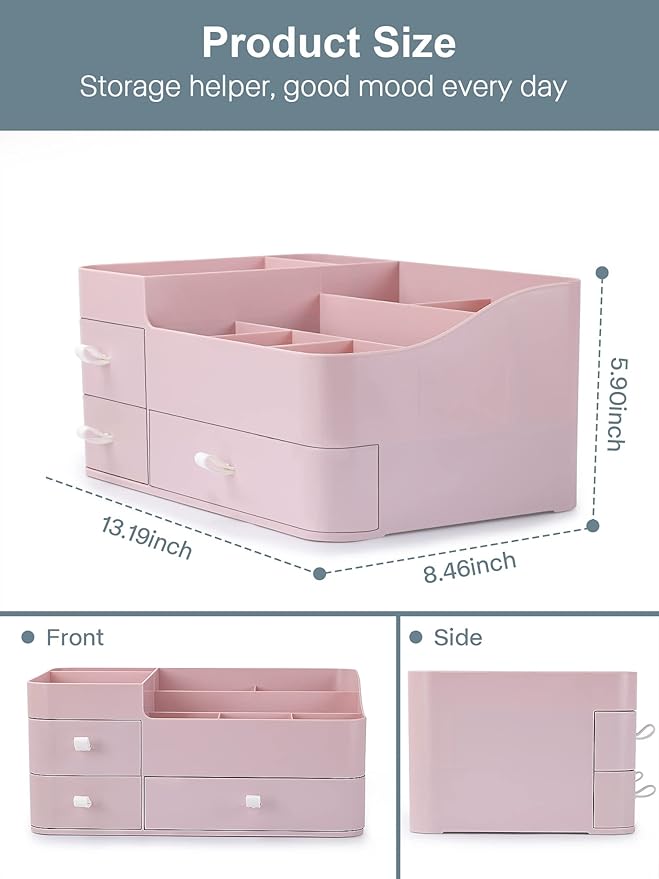 ONXE Makeup Organizer with Drawers,Large Capacity Countertop Organizer for Vanity,Bathroom and Bedroom Desk Cosmetics Organiz