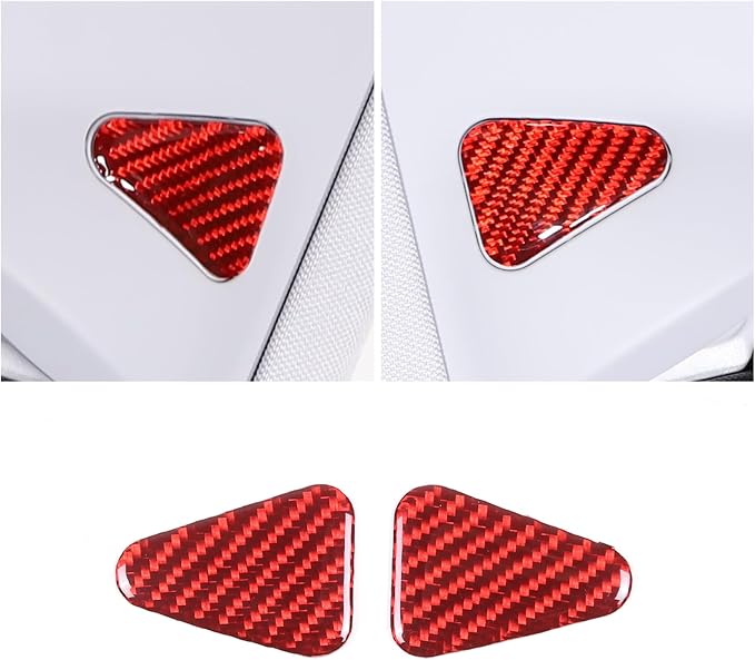 Seat Belt Adjuster Base Panel Cover Compatible with Tesla Model 3 Highlander 2023+, Car Safety Belt Buckle Panel Decor Frame, Seat Belt Warp Cover, Carbon Fiber (Red)