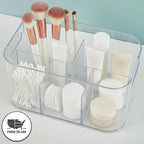 STORi Bliss 5-Compartment Plastic Cosmetics Storage Organizer | Clear | Rectangular Divided Makeup Bin & Vanity Caddy with Pa