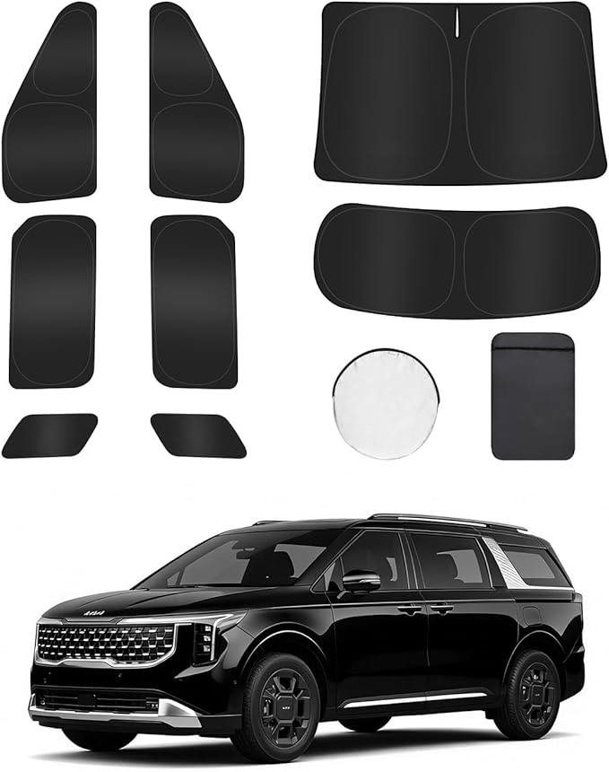 8PCS Window Shades for Kia Carnival 2022-2025 Accessories – Full Coverage Sun Shade for Side Windows, Rear Triangular & Windshield – UV Protection & Privacy for Camping, Napping, Relaxing