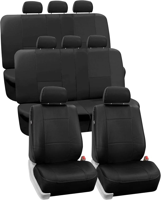 FH GRO Car Seat Covers PU Leather 3 Row 8 Seater Car Seat Covers, Airbag Compatible and Split Bench - Fit Most Car, Truck, SU