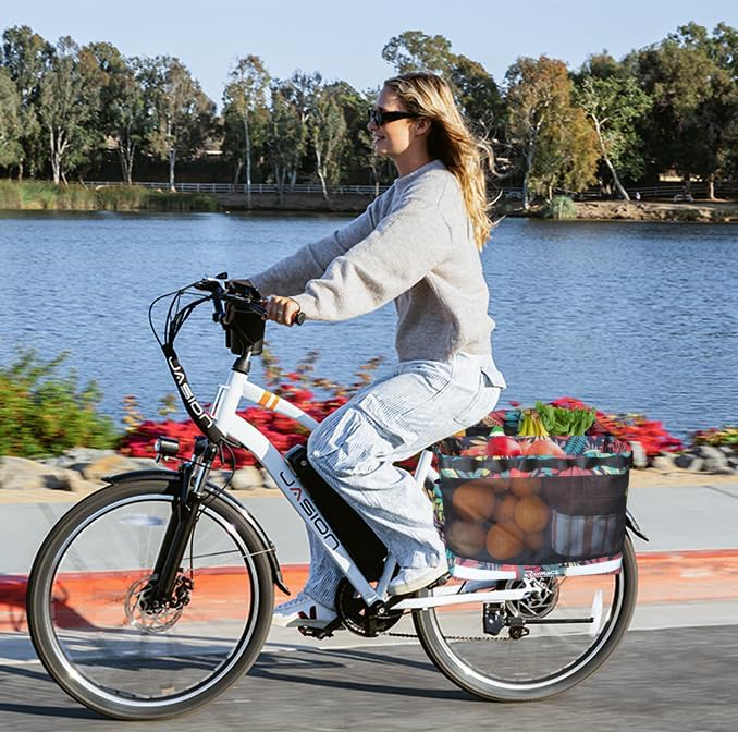 RAYMACE 2Pack Bike Grocery Panniers for Bicycles and Ebikes,Bike Rack Bags with Reflective Spots and Side Pockets,Folding Bike Basket Fits for Most Rear Racks (Leaf)