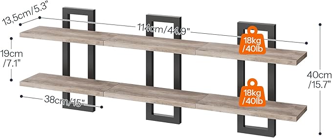 HOOBRO Floating Shelves, 15 Inch Wall Shelf Set of 3, Wall Mounted Storage Shelves 2-Tier, Hanging Bathroom Shelves, for Livi