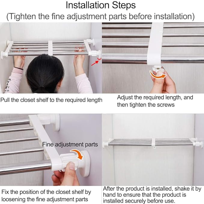Hershii Expandable Closet Tension Shelf Rod Adjustable Metal Storage Rack Cabinet Organizer DIY Divider Separator Shelves for