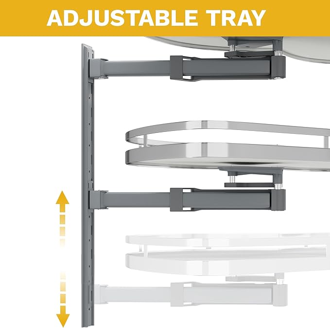 DWVO Corner Cabinet Pull-Out Organizer, 2-Tier Blind Corner Shelf with 270° Swing-Out Tray, Left Swing, Heavy-Duty Chrome Pla