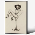 Vintage Western Black Framed Wall Art Coquette Cowgirl Martini Posters Prints 24x36 in Retro Bar Cart Cocktail Artwork Aesthe
