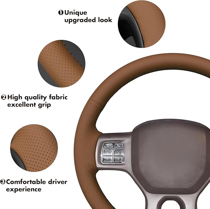 MEWANT Steering Wheel Covers for Dodge RAM 1500/1500 Classic / 2500/3500 / 5500 Hand-Stitched Genuine Leather ram Steering Wheel Wrap