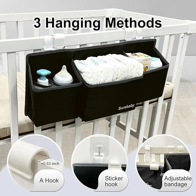Hanging Baby Diaper Caddy, 3-in-1 Changing Table Diaper Organizer Holder For Baby Crib, Nursery Organization Diaper Stacker S