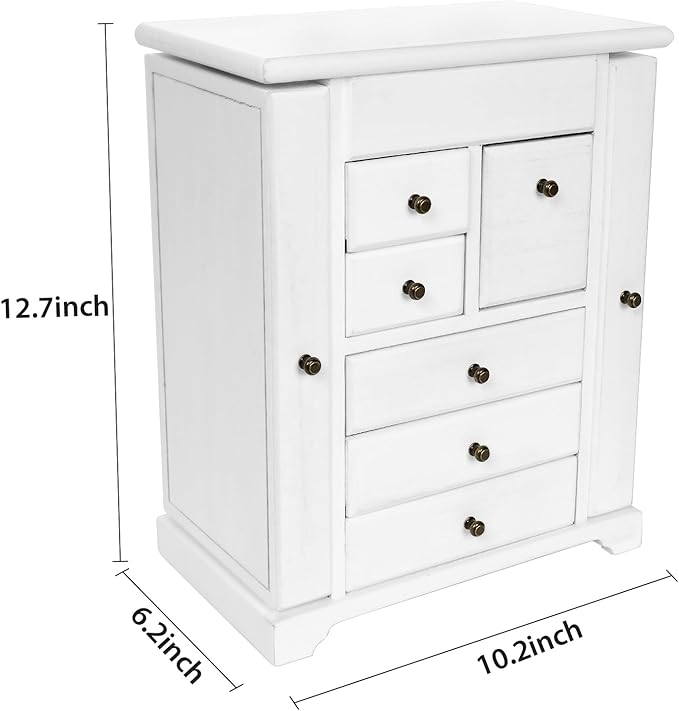 Jewelry Box for Women, Rustic Wooden Jewelry Boxes & Organizers with Mirror & Drawers,6 Layer Jewelry Organizer Box for Rings