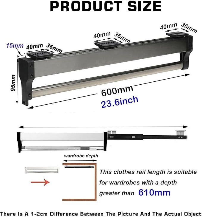 Adjustable Pull Out Clothes Rail, Extendable Steel Trouser Hanger Rack (30-80cm), Space Saving Closet Organizer, Heavy Duty L
