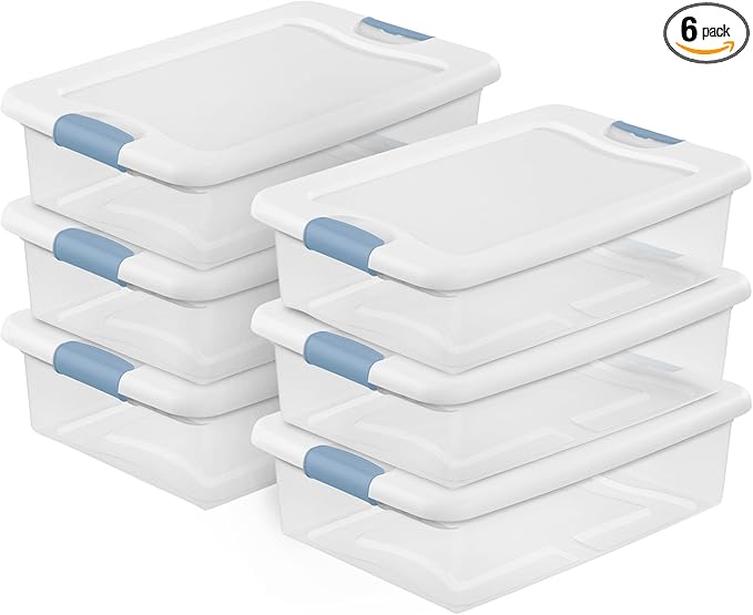 Sterilite 6-Pack Latching Box, Under Bed Storage Bins with Lids, Clear Plastic, 32 Quart - Heavy-Duty Organizing Containers f