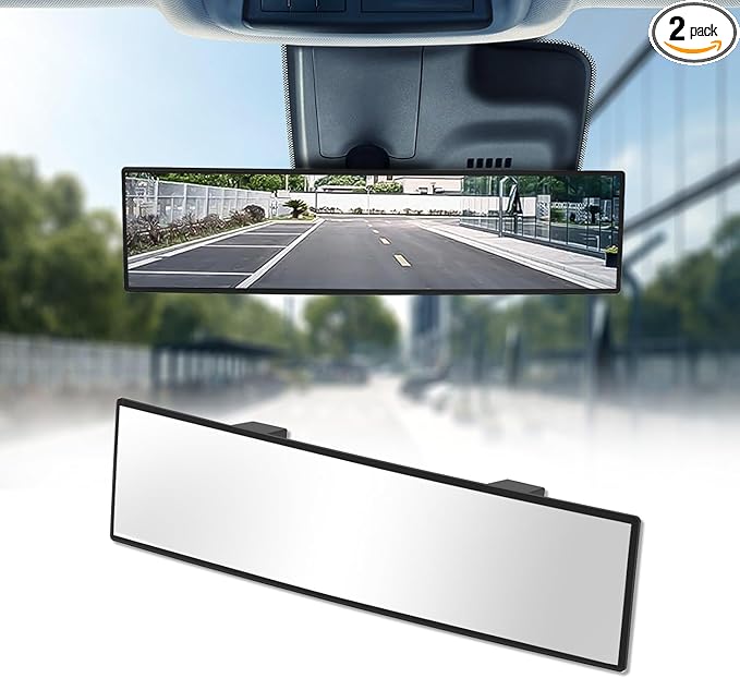 Rear View Mirror, Chrome Coat Anti-glare Panoramic Wide Angle Rearview Mirror Interior Clip-on Universal 12 Inch Convex Car Mirrors for Car SUV Trucks to Reduce Blind Spot 2 Pack