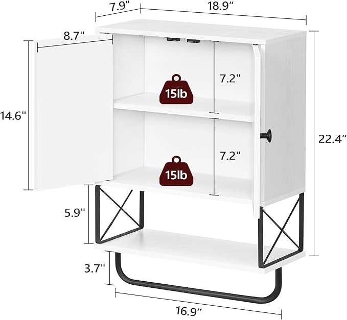 MAHANCRIS Bathroom Wall Cabinet with 2 Door and Adjustable Shelf, Farmhouse Medicine Cabinet with Towel Rack, 3-Tier Wall Mou