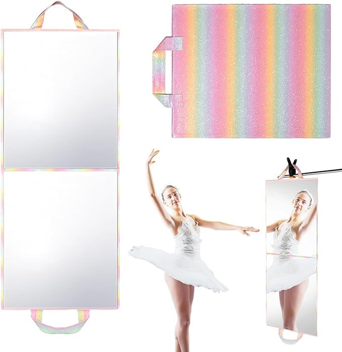 Foldable Full Length Mirror, Hanging Wall Mirror Portable Travel Mirror with Handle for Dance Home Bedroom Wardrobe Stage Mak