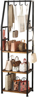 3-Tier Purse Stand Handbag Organizer, Hall Tree for Entryway Steel Frame, with 8 Removable Hooks，Clothes Rack Stand Organizer