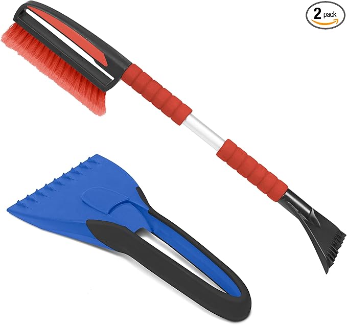BDK Motor Trend Ice Scraper/Frost Remover for Car and Truck Windshields/Mirrors, Winter Storm Survival Kits (Ice Scraper + Snow Brush)