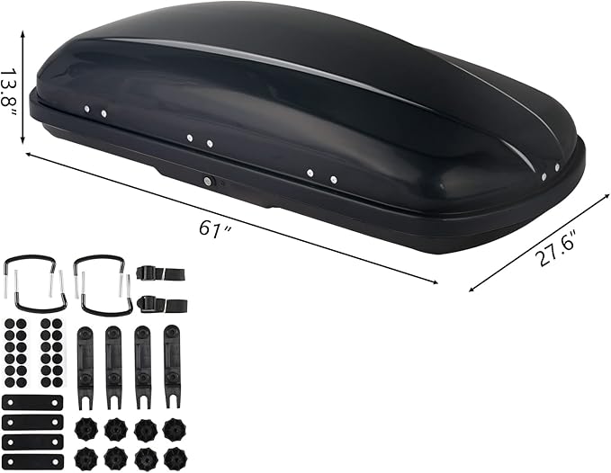 TUFFIOM 13.4 cu.ft. Rooftop Cargo Box w/Keys, Hard Shell Waterproof Travel Roof Storage Cargo Carrier Luggage Rack, 61" L x 27.6" W x 13.8" H, Dual-Side Opening, for SUV Car Van w/Cross Bars, Black