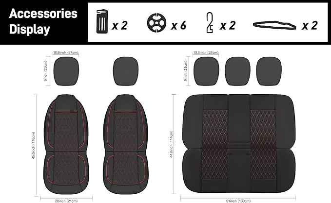CAROMOP Faux Leather Car Seat Covers Full Set,Luxury and Comfortable Covers for Cars,Split Bench Compatible Car Interior Cove