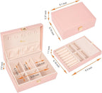 Voova Jewelry Box Organizer for Women Girls, 2 Layer Large Men Jewelry Storage Case, PU Leather Display Jewellery Holder with