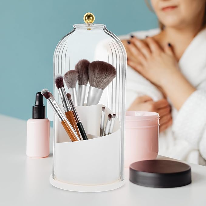 Alipis Makeup Brush Holder Organizer Lid Smooth Rotating Design for Easy Access Transparent Storage for Desktop Capacity Cosm