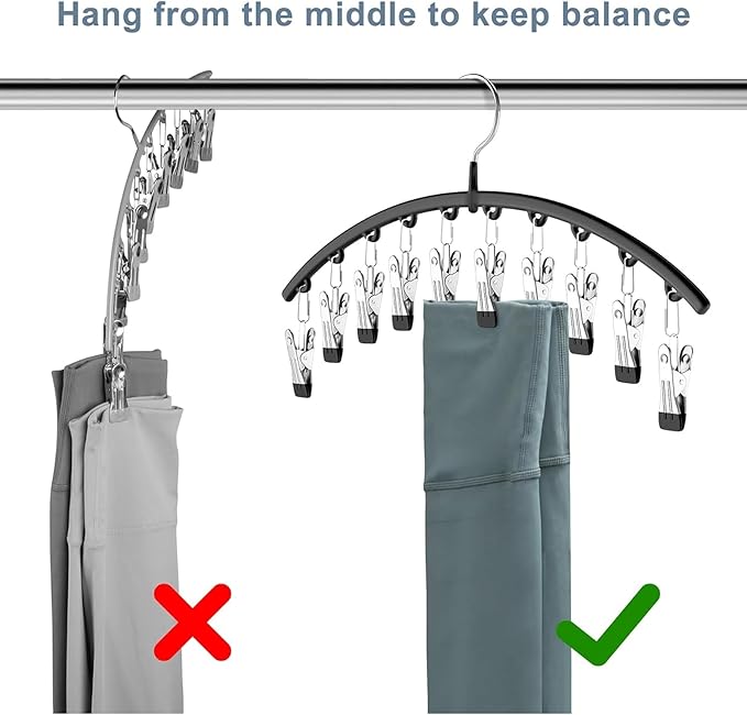 Legging Organizer for Closet, Metal Yoga Pants Hangers 4 Pack w/10 Clips Holds 40 Leggings, Space Saving Hanging Closet Organ